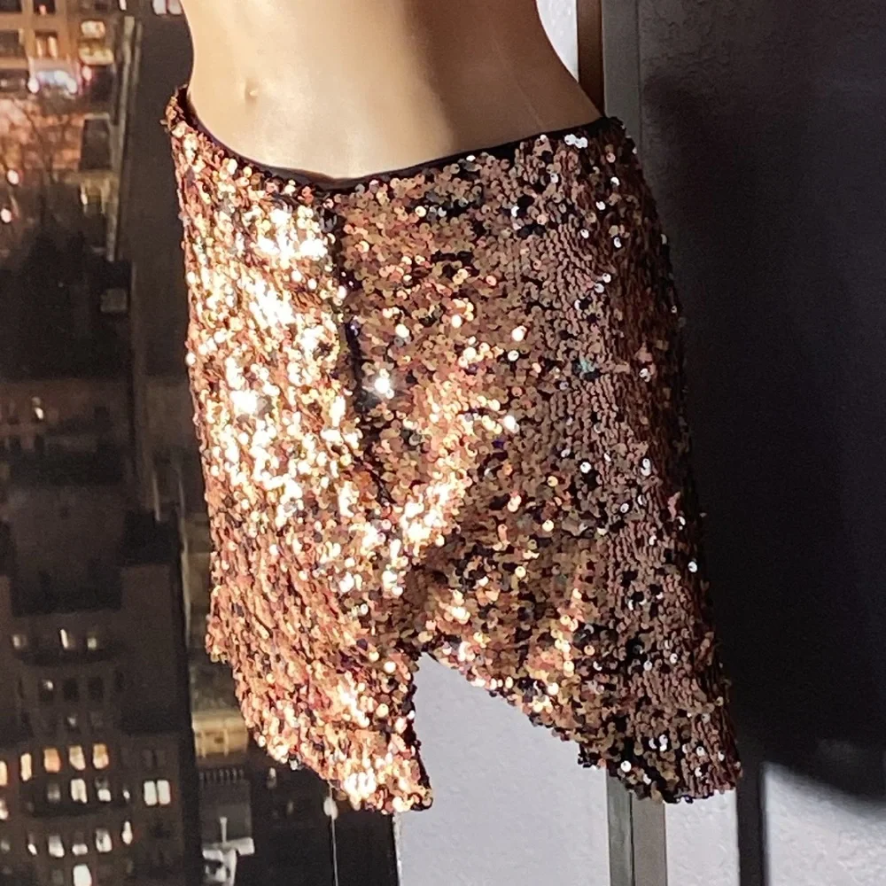 FREE PEOPLE - NWT - skirt: bronze lined sequined w front slit & rear zipper - 12 - Picture 4 of 16